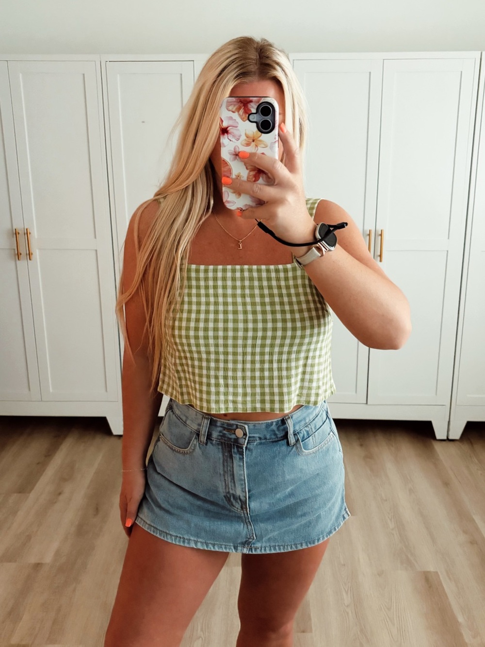RVCA green and white gingham cropped tank top